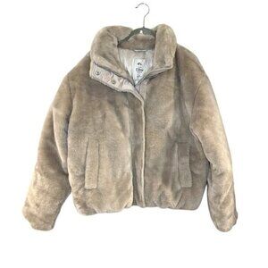 Abercrombie & Fitch Ultra Faux Fur Fleece Mini Puffer Jacket Gray Old Money Mob